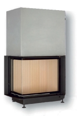 ECK KAMIN horevýsuvné dvierka, 57/67/44, rohové sklo, ľavé, čierne, jednoduché presklenie, zabudovací čierny rám 50 mm