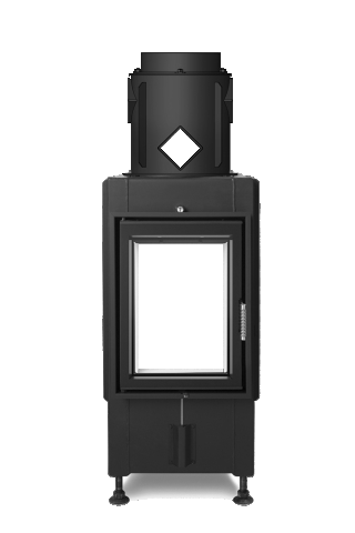 KV HAKA 37/50, otváracie dvierka, oceľový výmenník 90°, čierne, jednoduché presklenie, ľavé (pánty vľavo)